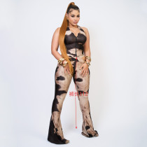 Print Halterneck Tie Up Jumpsuit GXHF-M80915