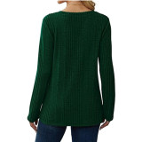 Solid Color V-neck knitted Long Sleeve Top GYOU-CX803
