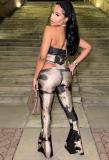 Print Halterneck Tie Up Jumpsuit GXHF-M80915