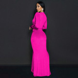 Solid Color Long Sleeve Pleated Maxi Dress YF-20061