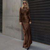 Solid Color Long Sleeve Split Maxi Dress XEF-K25D86488