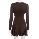 Deep V Neck Long Sleeve Mini Dress GSZM-D25DS484