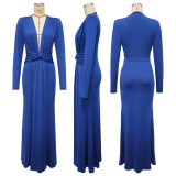 Solid Color Long Sleeve Pleated Maxi Dress YF-20061