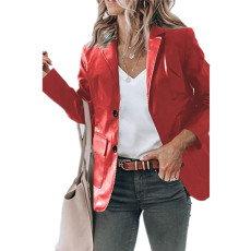 Plus Size Single-Breasted Solid Color PU Leather Long Sleeve Top GYOU-CX20708