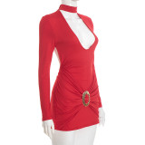 Deep V Neck Long Sleeve Bodycon Dress GSZM-J25DS424
