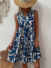 Plus Size Fashion Loose V-Neck Print Dress GYOU-CX30222