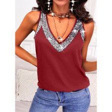 Plus Size Solid Color Sequin Sleeveless Vest Top GYOU-CX2422