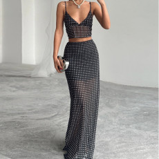 Mesh Polka Dot Print Sling Two Piece Skirts Set GFRT-60223SBZ
