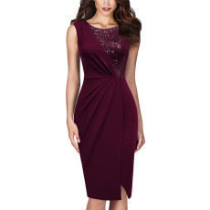 Sleeveless Sequin Splice Slit Dress GYOU-CX502