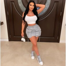 Solid Color Multi-pockets Mini Skirt GXHF-M80303