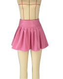 PU Leather Solid Color Pleated Skirts GXHF-X18677