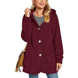 Plush Hooded Button Pocket Casual Coats GYOU-CX826
