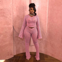 Lace Holes Long Sleeve Two Piece Pants Set GXHF-X80241