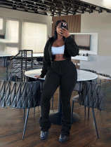 Solid Color Zipper Hooded Two Piece Pants Set SFY-809