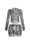 Long Sleeve Zipper Two Piece Skirts Set GXHF-M81012