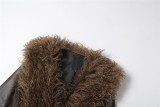Fur Patchwork Leather V Neck Coat DLSF-K25L85062
