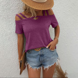 Plus Size Solid Color Short Sleeve Off-Shoulder T-Shirt GYOU-CX3512