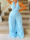Halterneck V Neck Loose Jumpsuit GXHF-M80623