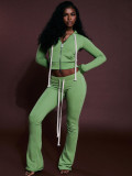Solid Color Zipper Hooded Micro Flare Pants Suit CH-25066
