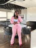 Solid Color Zipper Hooded Two Piece Pants Set SFY-809