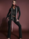 Solid Color Zipper Hooded Micro Flare Pants Suit CH-25066