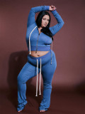 Solid Color Zipper Hooded Micro Flare Pants Suit CH-25066