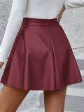 PU Leather Solid Color Pleated Skirts GYXN-52315