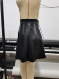 PU Leather Solid Color Pleated Skirts GYXN-52315