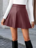 PU Leather Solid Color Pleated Skirts GYXN-52315