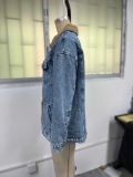 Loose Long Sleeve Fleece Denim Jacket GYXN-20780