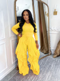 Solid Color Long Sleeve Tops Loose Pants 2 Piece Set SFY-814