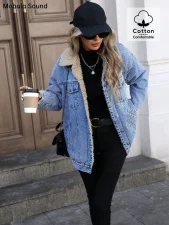 Loose Long Sleeve Fleece Denim Jacket GYXN-20780