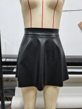 PU Leather Solid Color Pleated Skirts GYXN-52315