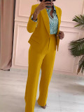 Long Sleeve Solid Color Blazer Two Piece Pants Set OMY-11067