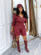 Solid Color Leather Hooded Two Piece Shorts Set SFY-810