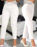 Hollow Out Solid Color Pencil Pants GJMF-97761