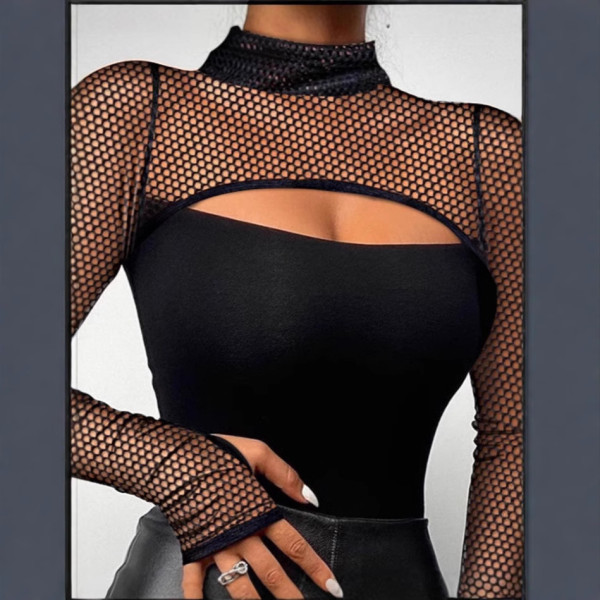 Mesh Hollow Out Tight Tops GJMF-97793