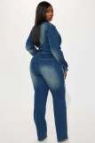 Fashion Long Sleeve Raw Edge Denim Two Piece Pant Set LX-8608