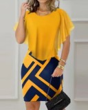 Retro Chiffon Round Neck Midi Dress GJMF-97750