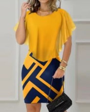 Retro Chiffon Round Neck Midi Dress GJMF-97750