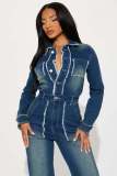 Fashion Long Sleeve Raw Edge Denim Two Piece Pant Set LX-8608