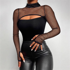 Mesh Hollow Out Tight Tops GJMF-97793