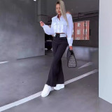 Solid Color Lapel Neck Two Piece Pant Set GJMF-97787