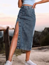 Irregular Split High Waist Denim Long Skirts GYXN-30291