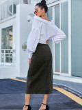 Irregular Split High Waist Denim Long Skirts GYXN-30291