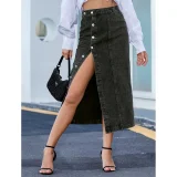 Irregular Split High Waist Denim Long Skirts GYXN-30291