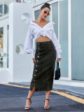 Irregular Split High Waist Denim Long Skirts GYXN-30291