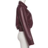 Solid Color Zipper Leather Coat XEF-K25C85370