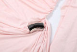 Solid Color Ribbon Ruched Long Dress XEF-K25D87615