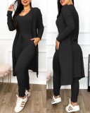 Plus Size Long Sleeve Solid Color Long Coat+Jumpsuit 2 Piece Set GJMF-97763